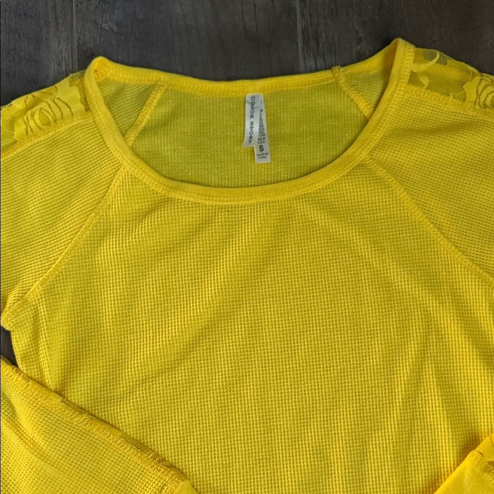 Charlotte Russe Yellow Long Sleeve Top with Lace Detail